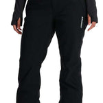 Spyder Ladies HONE GORE-TEX Shell Pant 2024 - Black ski pants with a subtle white logo on the left thigh and silver hardware.