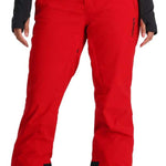 Spyder Ladies HONE GORE-TEX Shell Pant - Solid red snow pants with black accents and a zippered pocket on the right thigh.