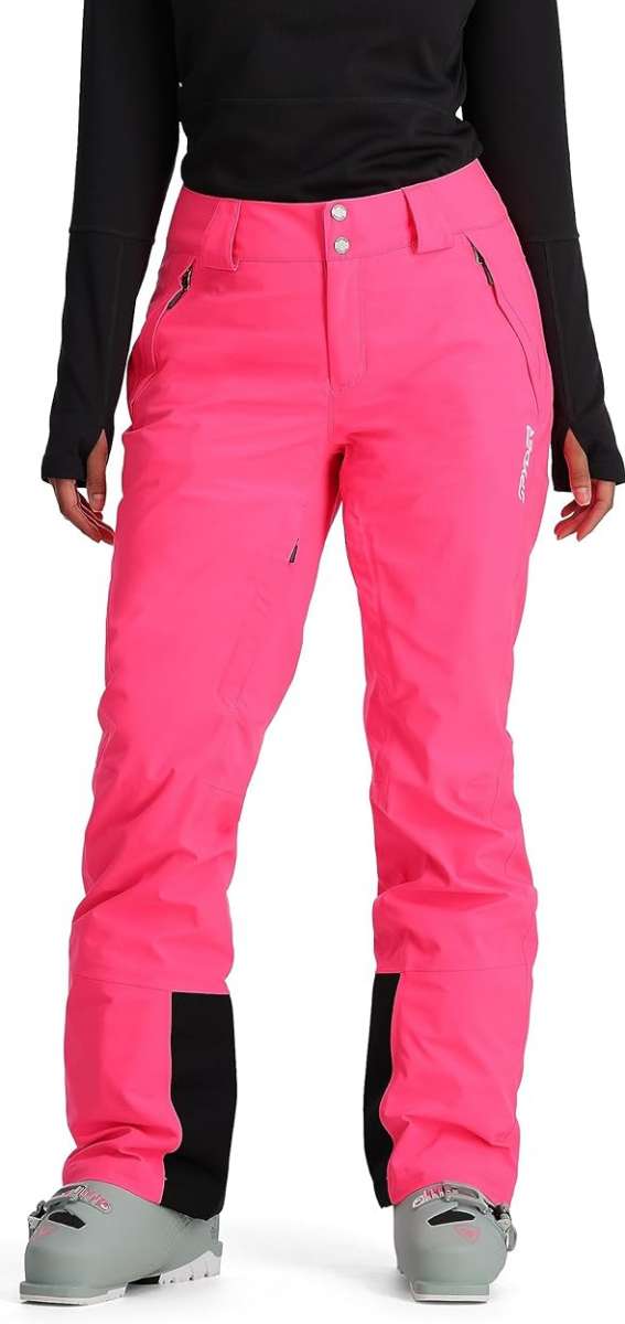 Spyder Ladies HONE GORE-TEX Shell Pant - Solid black pant with silver zipper and logo on left leg.