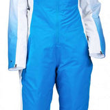 Spyder Ladies Insulated Power Suit 2023 - A blue and white snowsuit with a hood, featuring a zipper down the front.