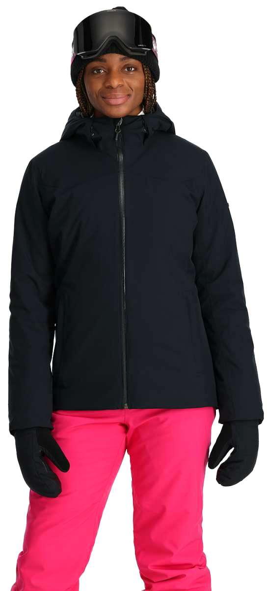 Spyder Women's Mega 3-in-1 Insulated Jacket - Black jacket with a hood and zippered pockets.