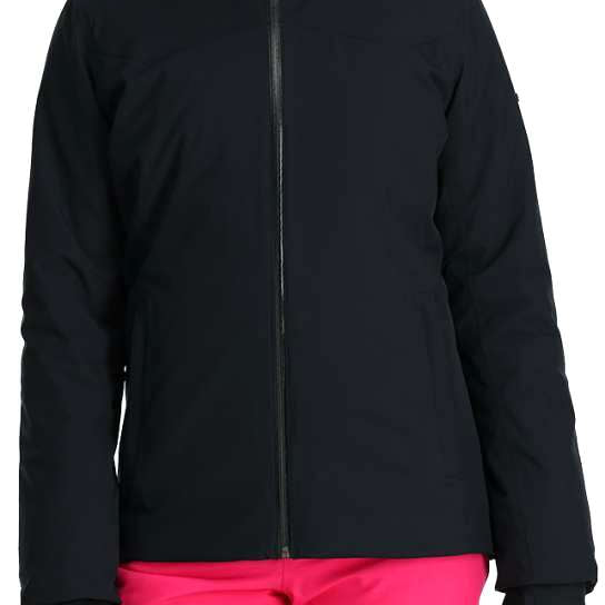 Spyder Women's Mega 3-in-1 Insulated Jacket - Black jacket with a hood and zippered pockets.