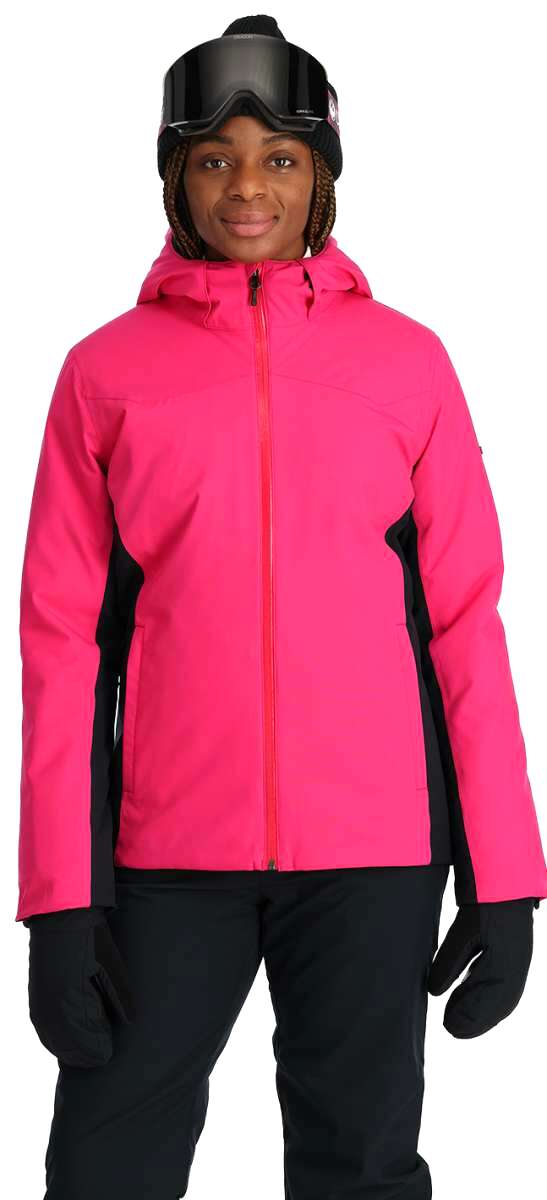Spyder Women's Mega 3-in-1 Insulated Jacket - A black jacket with a white logo on the left chest and a zipper closure.