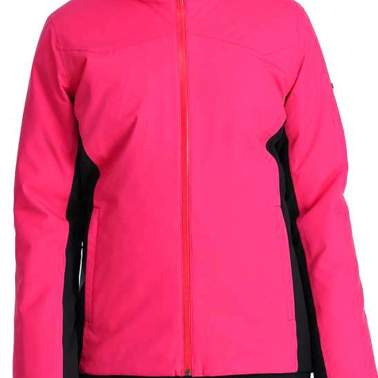 Spyder Women's Mega 3-in-1 Insulated Jacket - A black jacket with a white logo on the left chest and a zipper closure.