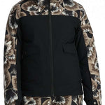 Spyder Ladies Optimist Insulated Jacket 2024 - A black jacket with a white and brown abstract floral pattern on the chest, hood, and sleeves.
