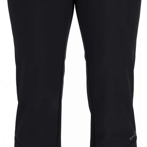 Spyder Ladies Orb Soft Shell Pant 2023 - Black pants with a subtle pattern of thin white lines on the upper thigh area.