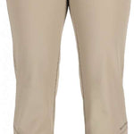 Spyder Ladies Orb Soft Shell Pant 2023 - Beige pants with a subtle pattern of darker beige lines on the upper thigh area.