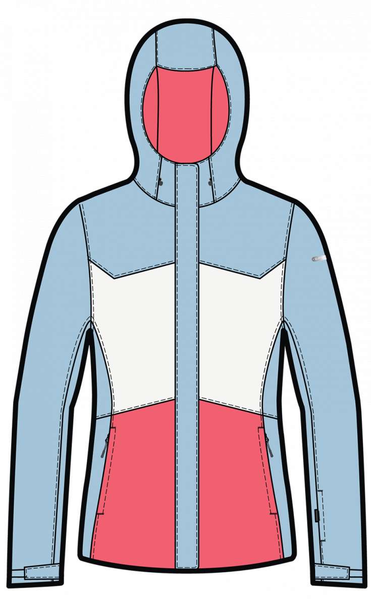 Spyder Ladies Paradise Insulated Jacket 2023 - A light blue jacket with a white star on the chest and a red interior visible through the mesh lining.