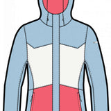 Spyder Ladies Paradise Insulated Jacket 2023 - A light blue jacket with a white star on the chest and a red interior visible through the mesh lining.