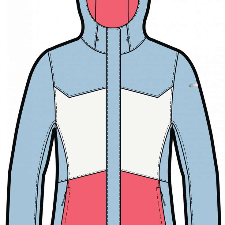 Spyder Ladies Paradise Insulated Jacket 2023 - A light blue jacket with a white star on the chest and a red interior visible through the mesh lining.