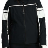 Spyder Women's Poise Insulated Jacket - Black jacket with white stripe on sleeve and hood zipper.