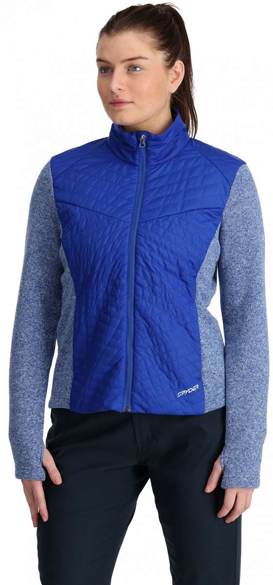 Spyder Ladies Pursuit Insulator Jacket 2024 - A royal blue jacket with a quilted pattern and zippered pockets on both sides.