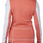 Spyder Ladies Savona 1/4 Zip Turtle Neck - A coral-colored zip-up turtle neck with a white collar and long sleeves.
