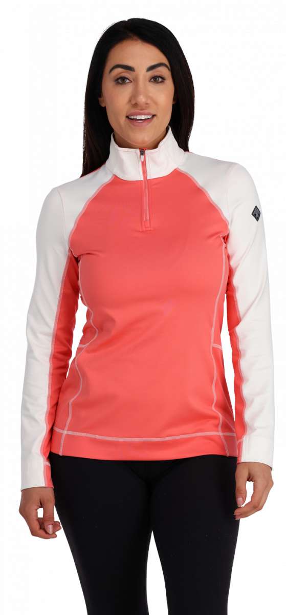 Spyder Ladies Savona 1/4 Zip Turtle Neck - A coral-colored turtle neck with a zippered front and white accents on the shoulders, collar, and sides.