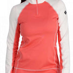 Spyder Ladies Savona 1/4 Zip Turtle Neck - A coral-colored turtle neck with a zippered front and white accents on the shoulders, collar, and sides.