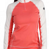 Spyder Ladies Savona 1/4 Zip Turtle Neck - A coral-colored turtle neck with a zippered front and white accents on the shoulders, collar, and sides.