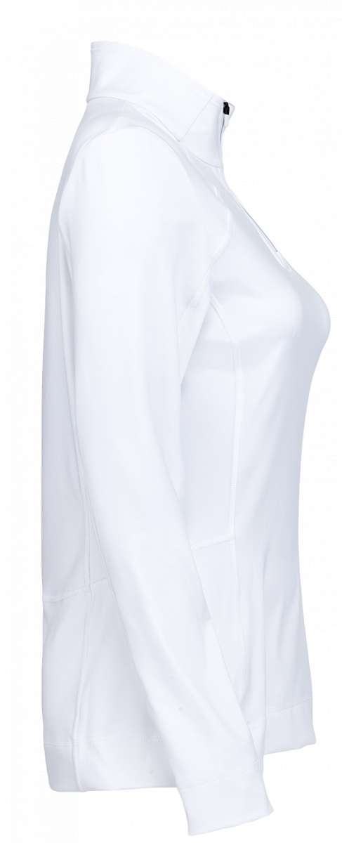 Spyder Ladies Savona 1/4 Zip Turtle Neck - White turtle neck with a zipper on the left side of the chest and black Spyder logo on the right side.