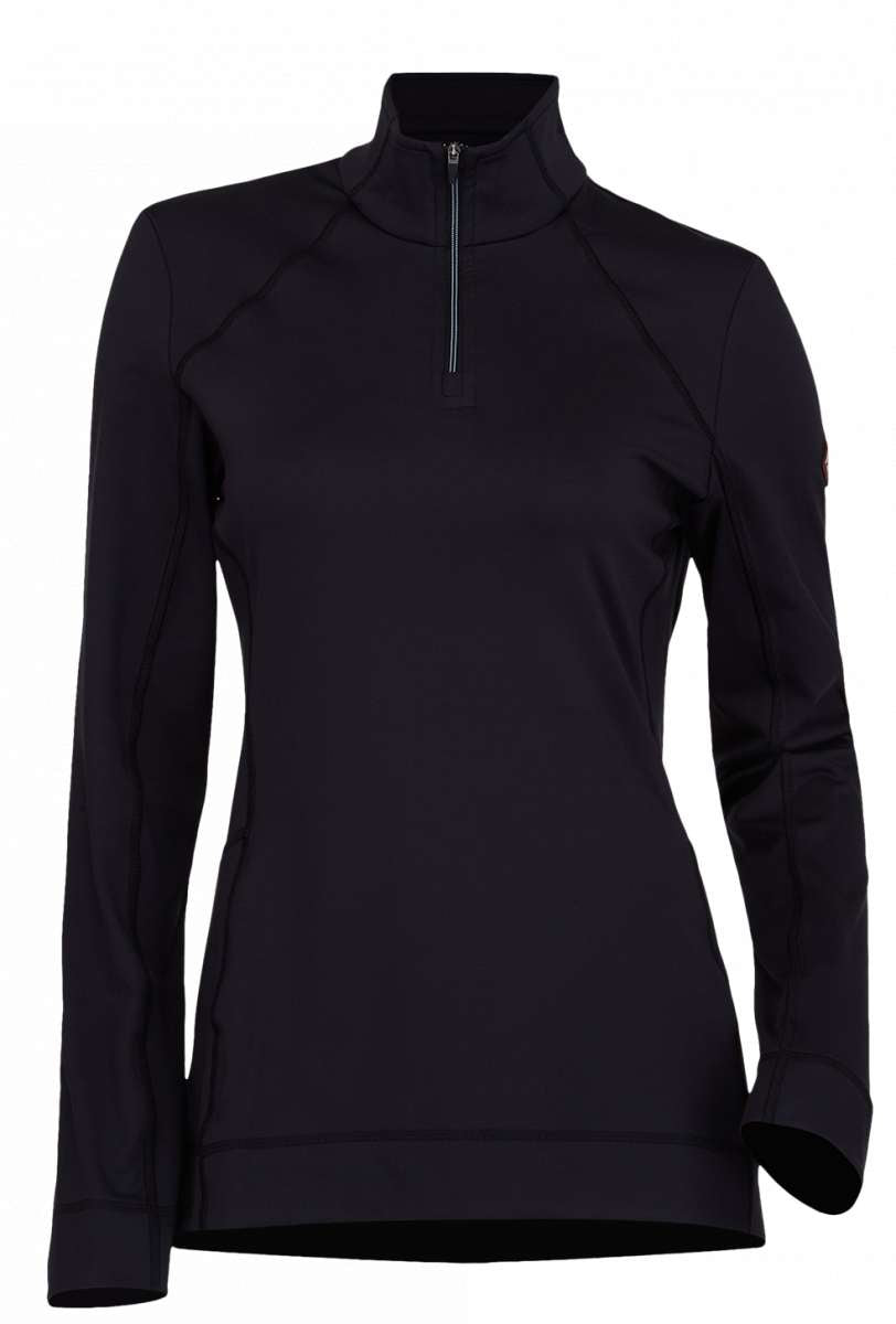 Spyder Ladies Savona 1/4 Zip Turtle Neck 2023 - A black turtle neck sweater with a zipper at the top and long sleeves.