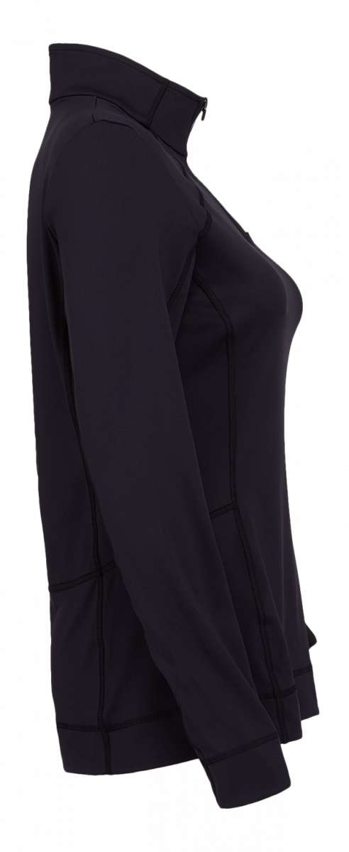 Spyder Ladies Savona 1/4 Zip Turtle Neck - A black zippered turtle neck sweater with a high collar and long sleeves.
