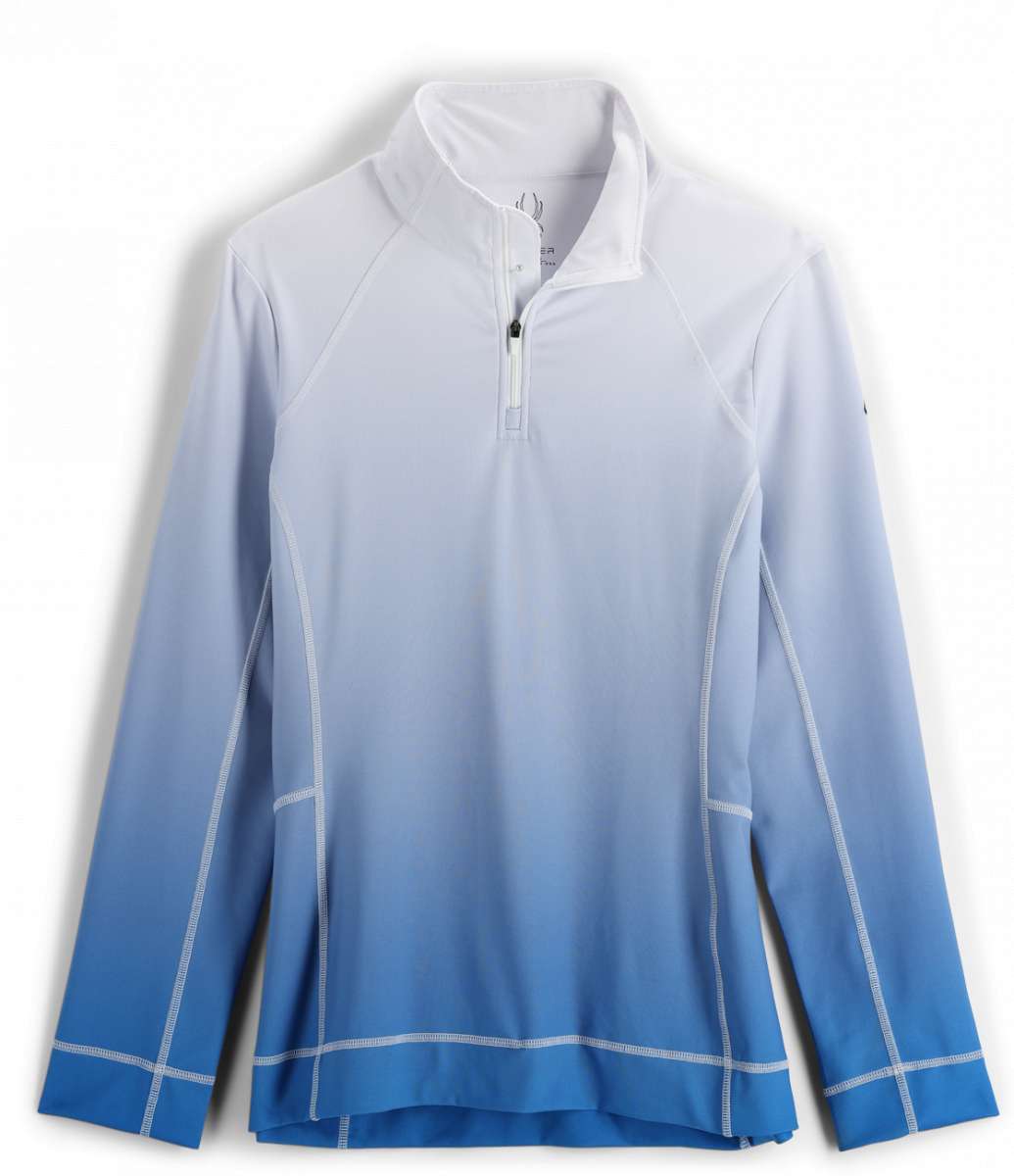 Spyder Ladies Savona 1/4 Zip Turtle Neck 2023 - A light blue ombre turtle neck with a quarter zip and white trim.
