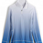 Spyder Ladies Savona 1/4 Zip Turtle Neck 2023 - A light blue ombre turtle neck with a quarter zip and white trim.