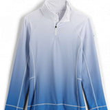 Spyder Ladies Savona 1/4 Zip Turtle Neck 2023 - A light blue ombre turtle neck with a quarter zip and white trim.