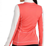 Spyder Ladies Savona 1/4 Zip Turtle Neck - A coral-colored zip-up turtle neck with a white collar and long sleeves.