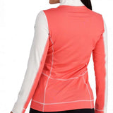 Spyder Ladies Savona 1/4 Zip Turtle Neck - A coral-colored zip-up turtle neck with a white collar and long sleeves.