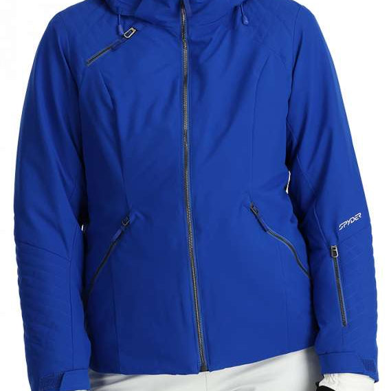 Spyder Ladies Schatzi Insulated Jacket 2024 - A royal blue jacket with a high collar and zippered pockets.