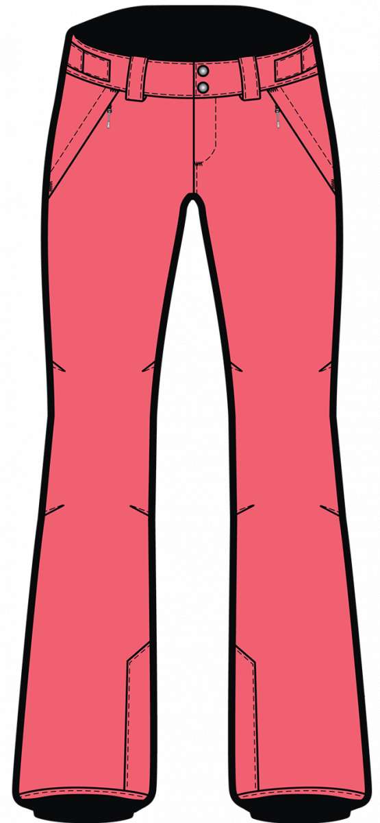 Spyder Ladies Section Insulated Pant 2023 - A pair of pink ski pants with a black waistband and belt loops, featuring two zippered pockets on either side.