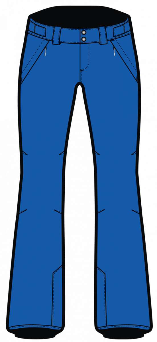 Spyder Ladies Section Insulated Pant 2023 - A pair of blue ski pants with a black waistband and belt loops, featuring two zippered pockets on either side.