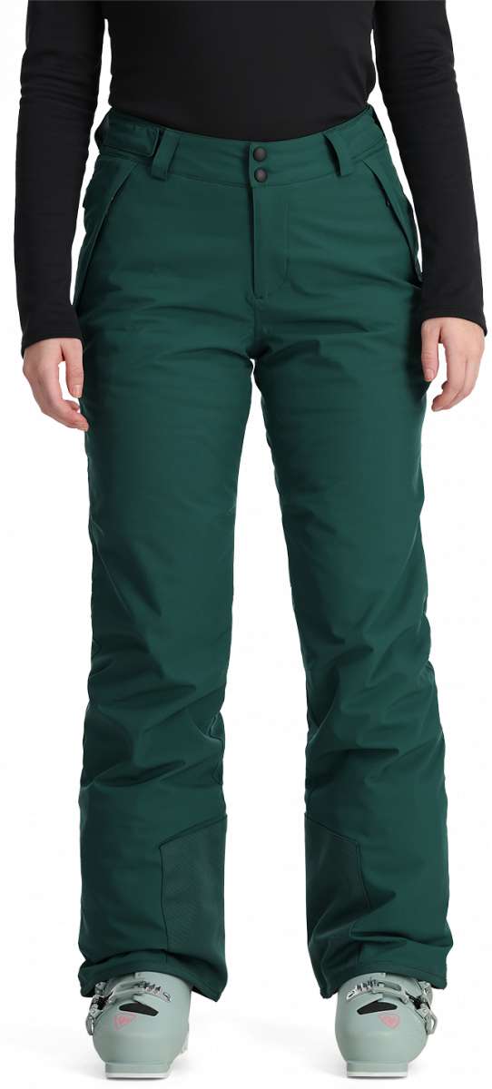 Spyder Women's Section Insulated Pant - Dark green insulated ski pants with zippered pockets and adjustable waistband.