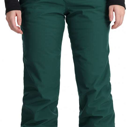 Spyder Women's Section Insulated Pant - Dark green insulated ski pants with zippered pockets and adjustable waistband.