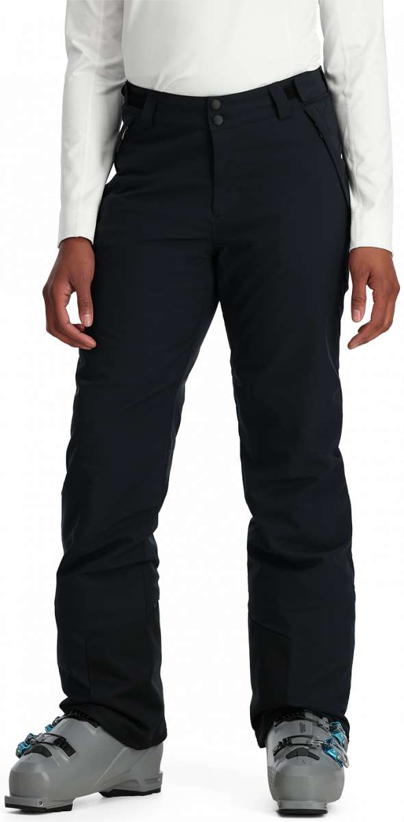 Spyder Women's Section Insulated Pant 2024 - Black ski pants with a subtle white stripe down the side of each leg.