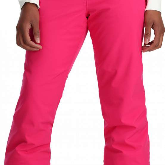 Spyder Women's Section Insulated Pant - Bright pink snow pants with black logo on left leg and zippered pockets.