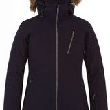 Spyder Ladies Skyline Insulated Jacket 2023 - A black jacket with a fur-lined hood and silver zippers.