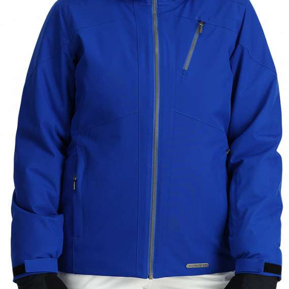 Spyder Ladies Skyline Insulated Jacket - A royal blue jacket with a fur-lined hood and two zippered pockets on the front.