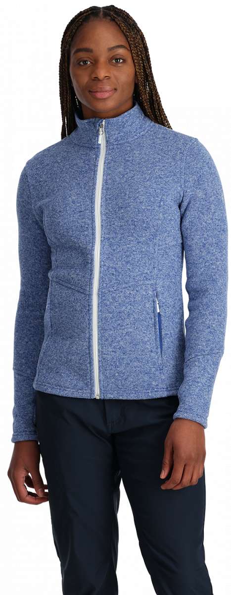 Spyder Ladies Soar Full Zip Fleece Jacket - A heathered blue fleece jacket with a full-length zipper and two zippered pockets on either side.
