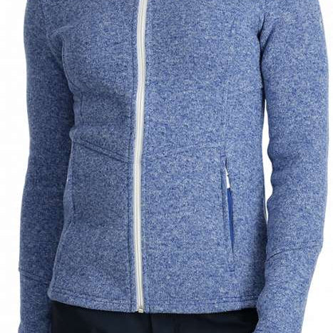 Spyder Ladies Soar Full Zip Fleece Jacket - A heathered blue fleece jacket with a full-length zipper and two zippered pockets on either side.