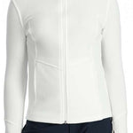 Spyder Ladies Soar Full Zip Fleece Jacket 2024 - A white fleece jacket with a high collar and silver zipper.