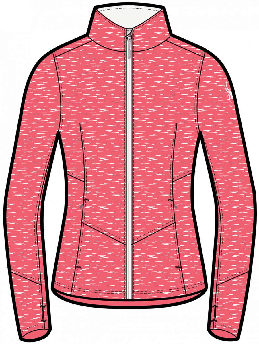 Spyder Ladies Soar Sweater Jacket 2023 - A pink sweater jacket with a subtle white pattern and a zipper down the front.