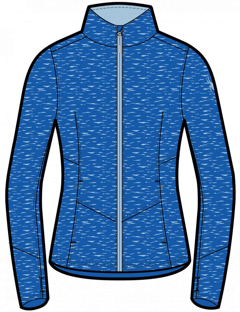 Spyder Ladies Soar Sweater Jacket 2023 - A blue jacket with a subtle white pattern and a light blue zipper.