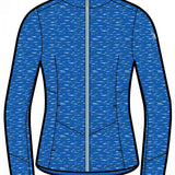 Spyder Ladies Soar Sweater Jacket 2023 - A blue jacket with a subtle white pattern and a light blue zipper.