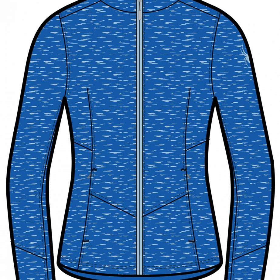 Spyder Ladies Soar Sweater Jacket 2023 - A blue jacket with a subtle white pattern and a light blue zipper.
