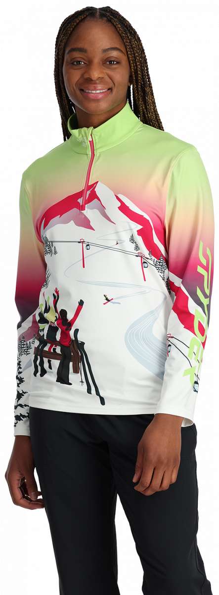 Spyder Women's Sunset 1/4 Zip Turtle Neck - White turtle neck with sunset graphic on front and back.