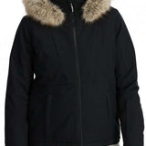 Spyder Ladies Vida Insulated Faux Fur Jacket 2024 - A black jacket with a large, fluffy, light-brown faux fur trim around the hood.