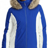 Spyder Ladies Vida Insulated Faux Fur Jacket 2024 - A royal blue jacket with a faux fur-lined hood and white accents on the sleeves.