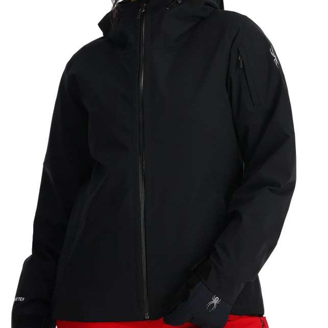 Spyder Ladies Volt GORE-TEX Jacket 2024 - A black jacket with a white logo on the left sleeve and a zipper down the front.