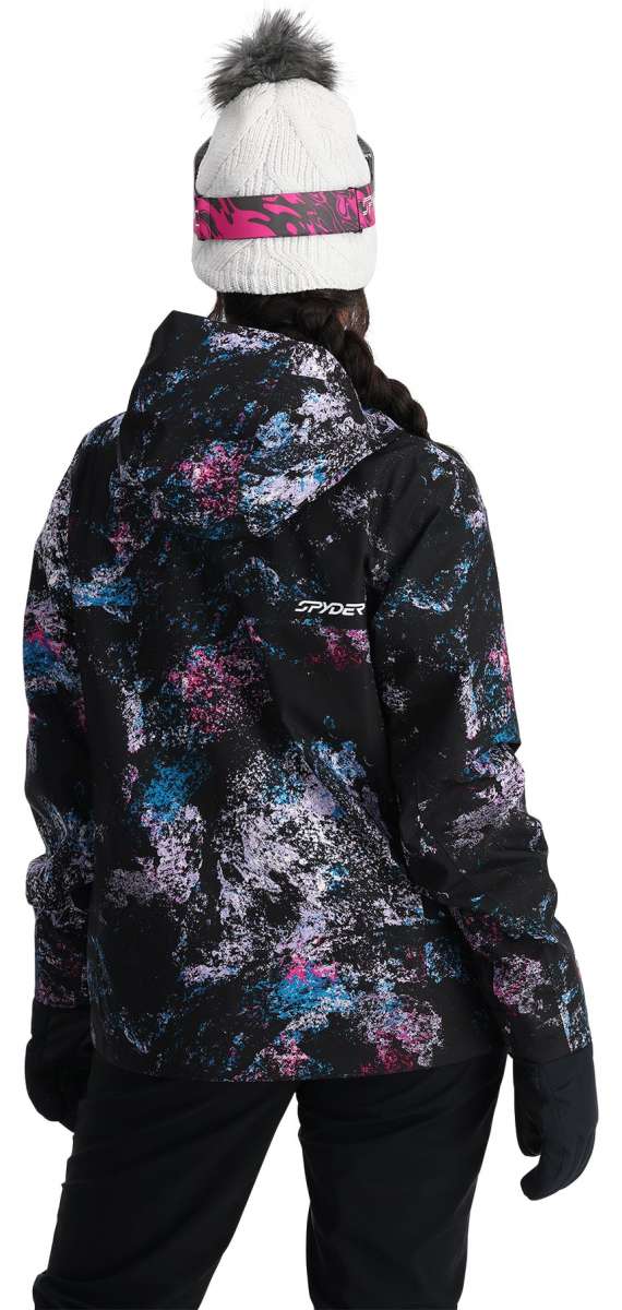 Spyder Ladies Volt GORE-TEX Jacket 2024 - Black jacket with pink and blue abstract pattern on front and back.