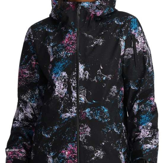 Spyder Ladies Volt GORE-TEX Jacket 2024 - Black jacket with white and blue abstract pattern on front, back, and hood.